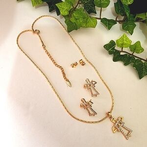 Gold Filled Angel with Crystal Pendant and Earrings Set
